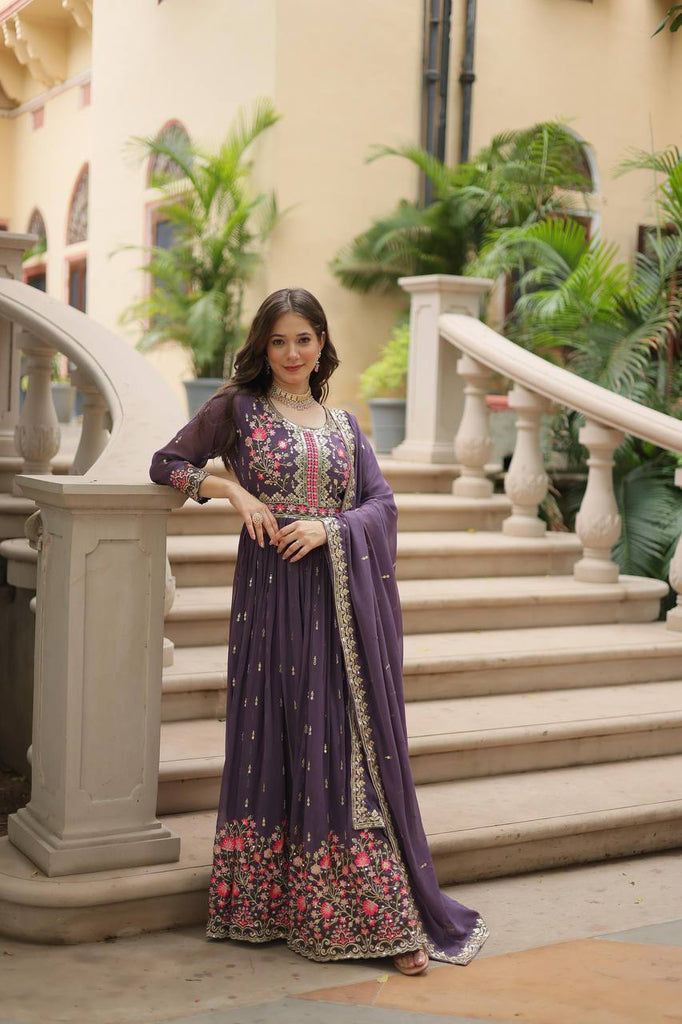 Purple Premium Designer Ready-to-Wear Top-Sharara-Dupatta Collection Clothsvilla