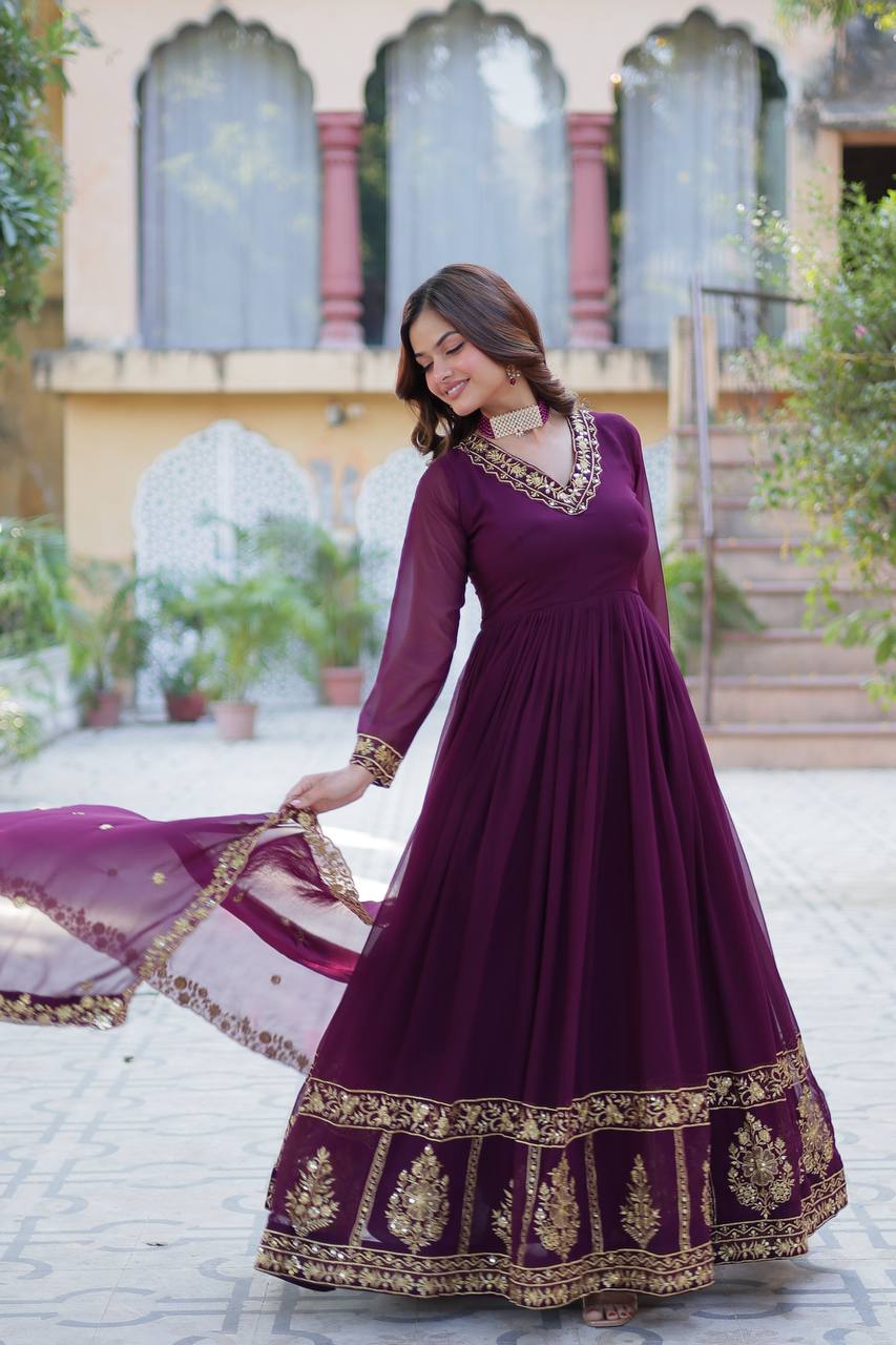 Purple Premium Designer Readymade Gown