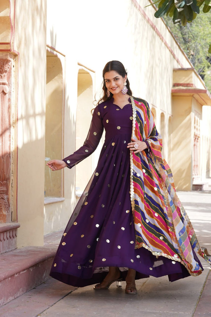 Purple Premium Designer Readymade Gown with Embroidered Zari & Sequins ClothsVilla