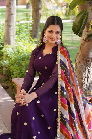 Purple Premium Designer Readymade Gown with Embroidered Zari & Sequins ClothsVilla