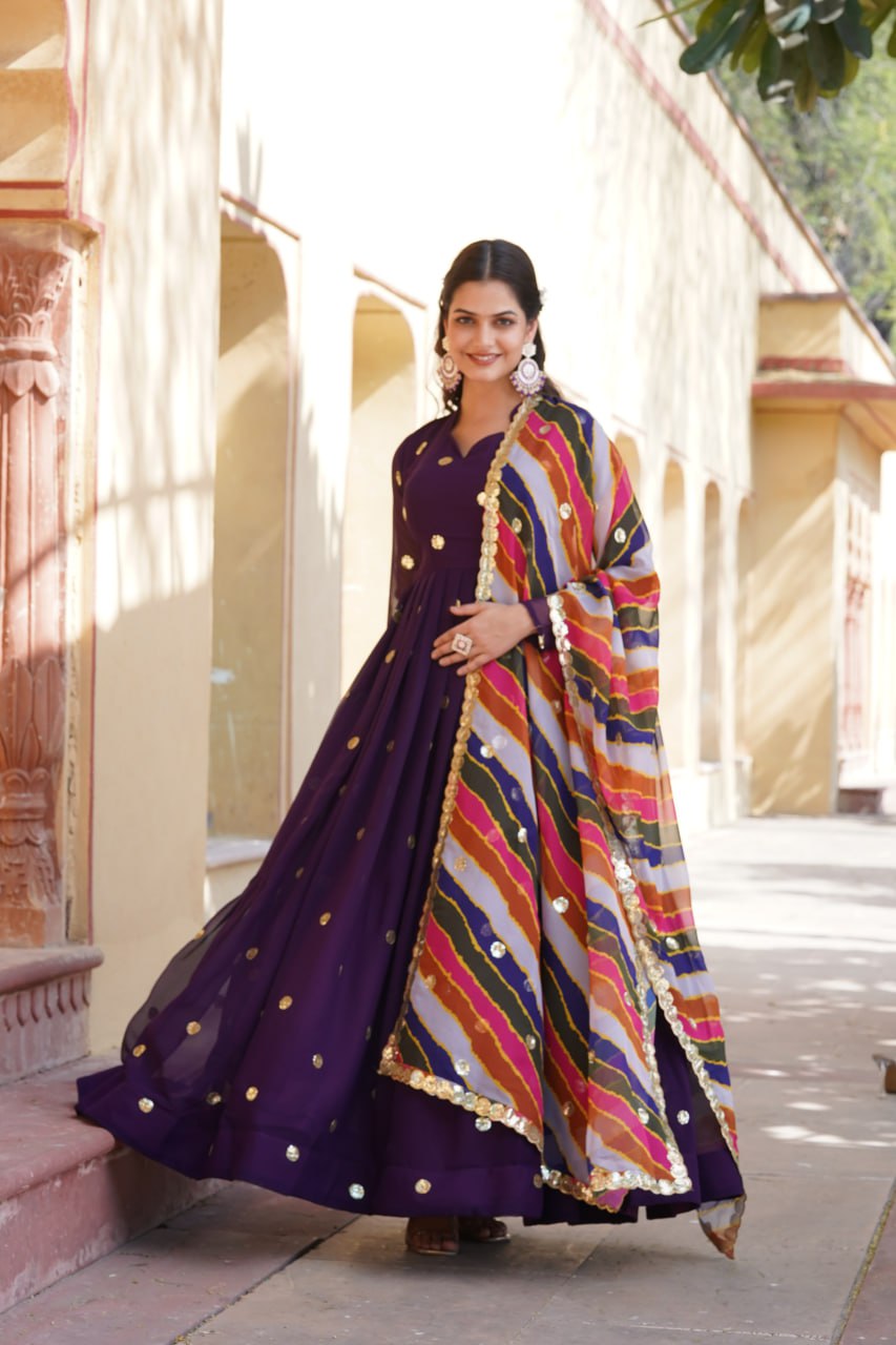 Purple Premium Designer Readymade Gown with Embroidered Zari & Sequins Secondary image