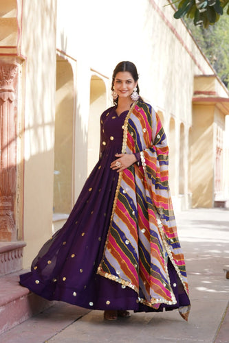 Purple Premium Designer Readymade Gown with Embroidered Zari & Sequins ClothsVilla