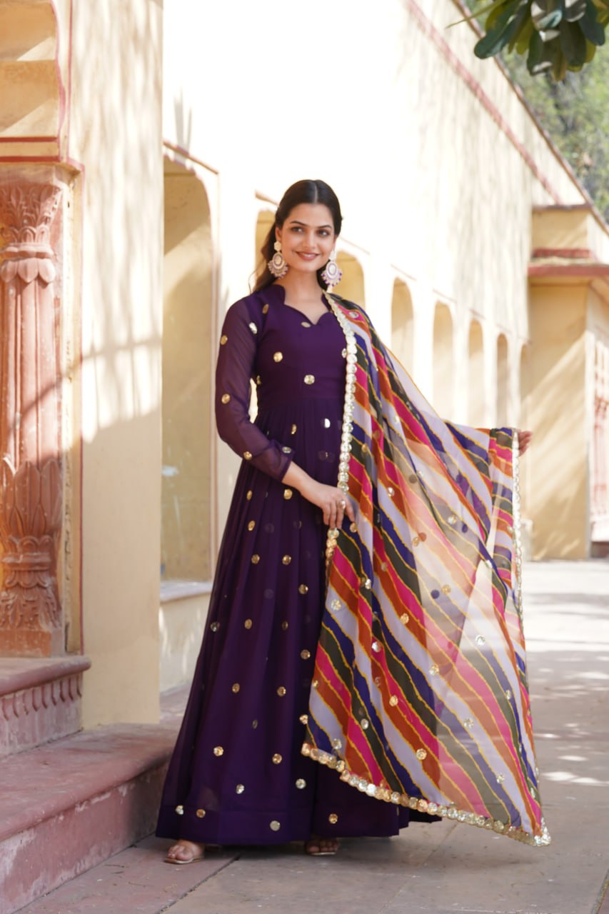 Purple Premium Designer Readymade Gown with Embroidered Zari & Sequins ClothsVilla Main image