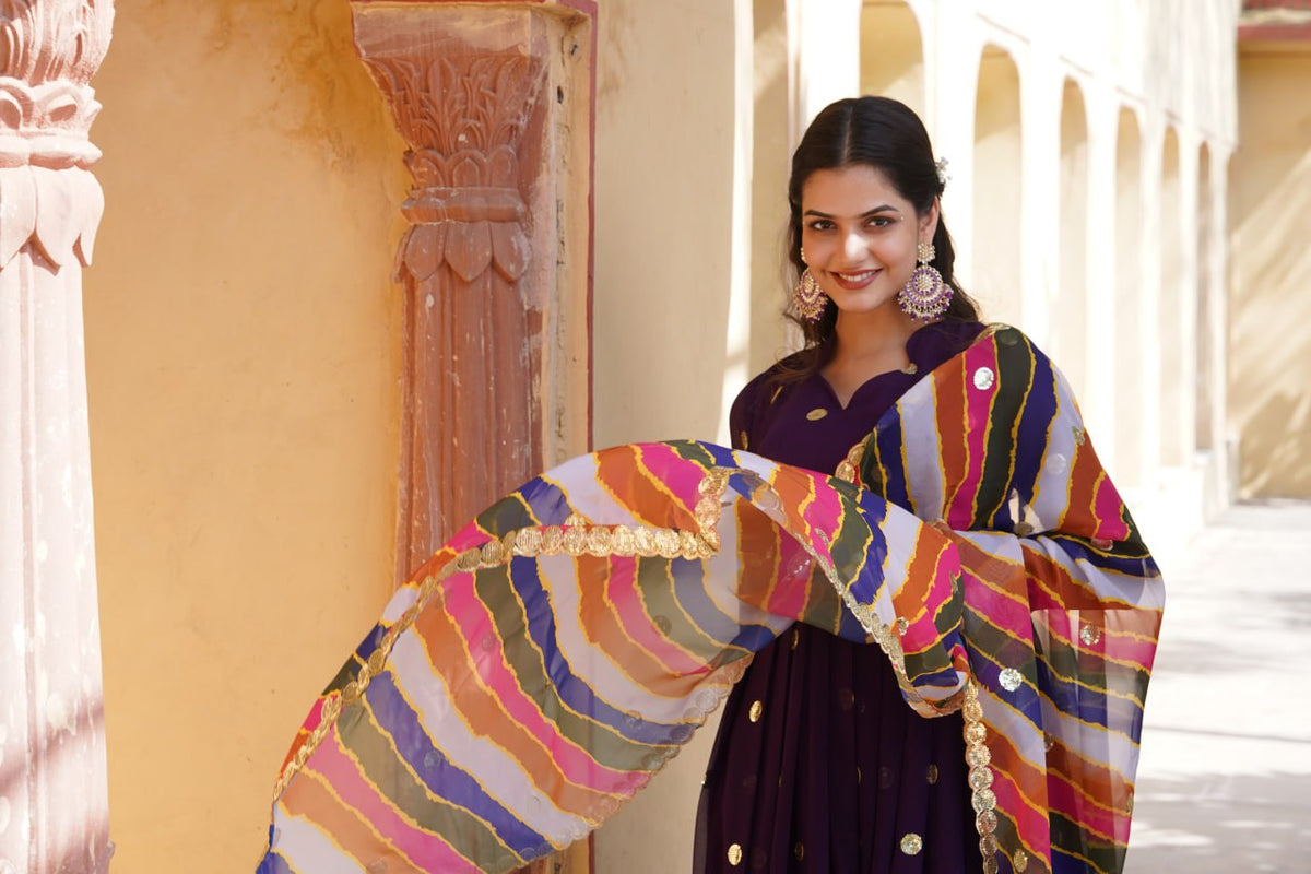 Purple Premium Designer Readymade Gown with Embroidered Zari & Sequins ClothsVilla