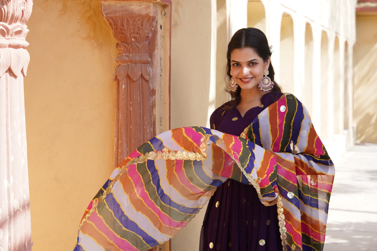 Purple Premium Designer Readymade Gown with Embroidered Zari & Sequins ClothsVilla