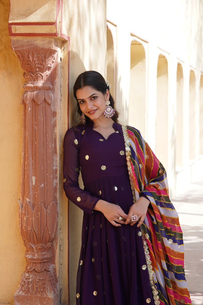 Purple Premium Designer Readymade Gown with Embroidered Zari & Sequins ClothsVilla