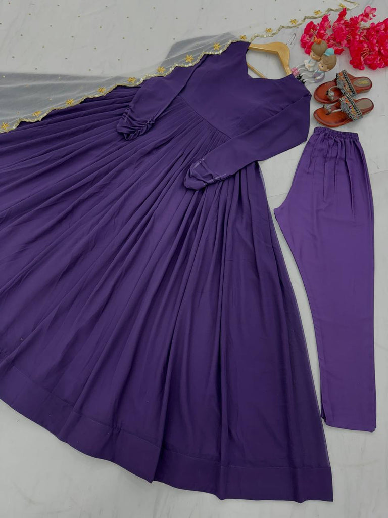 Purple Premium Designer Readymade Party Wear Gown, With Dupatta Set Clothsvilla