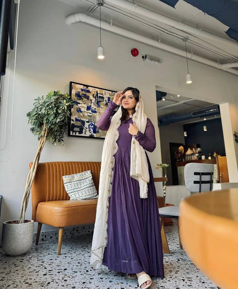Purple Premium Designer Readymade Party Wear Gown, With Dupatta Set Clothsvilla Main image