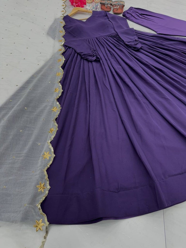 Purple Premium Designer Readymade Party Wear Gown, With Dupatta Set Clothsvilla