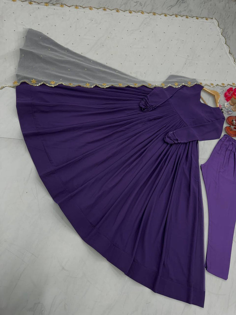 Purple Premium Designer Readymade Party Wear Gown, With Dupatta Set Clothsvilla