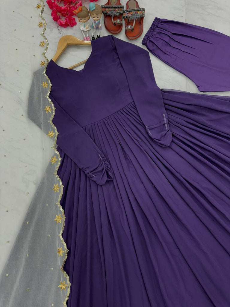 Purple Premium Designer Readymade Party Wear Gown, With Dupatta Set Clothsvilla