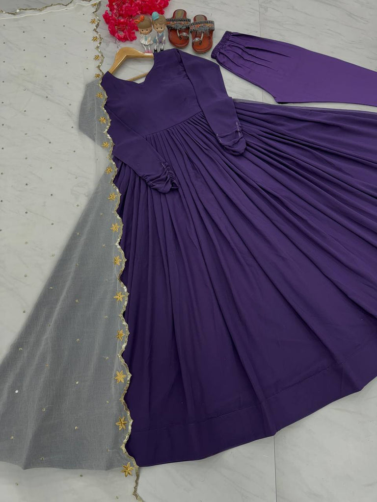 Purple Premium Designer Readymade Party Wear Gown, With Dupatta Set Clothsvilla