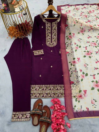 Purple Premium Designer Readymade Top & Bottom Set with Elegant Dupatta – Party Wear Collection Clothsvilla