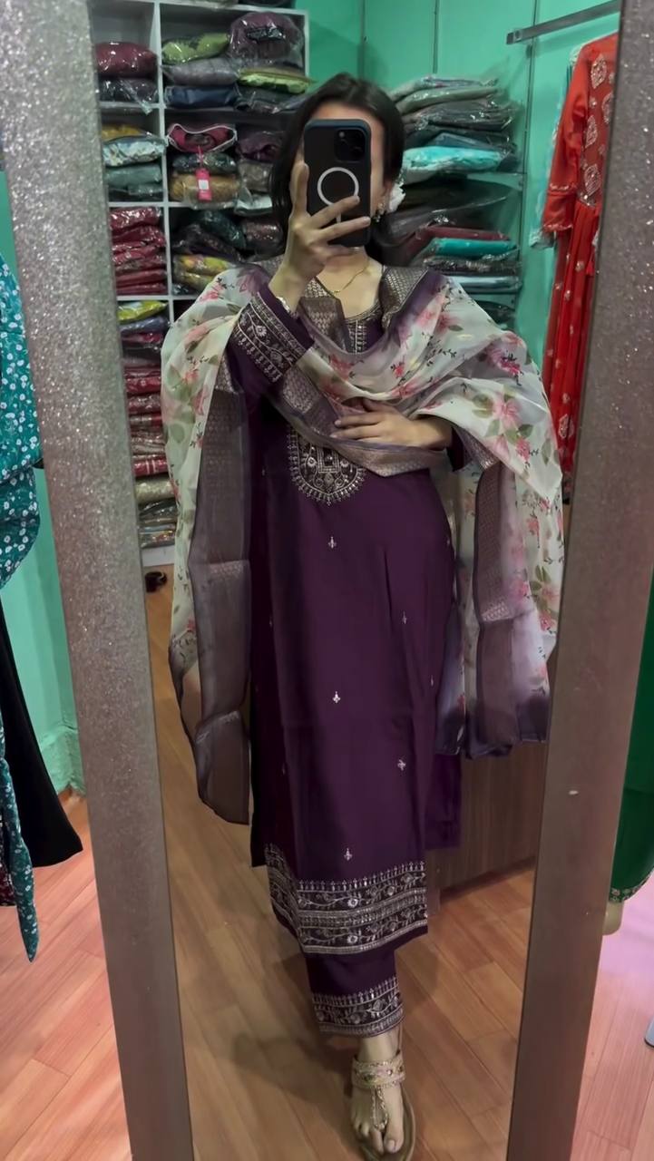 Purple Premium Designer Readymade Top & Bottom Set with Elegant Dupatta – Party Wear Collection Clothsvilla