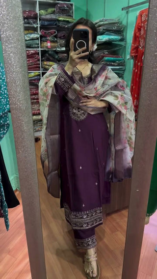 Purple Premium Designer Readymade Top & Bottom Set with Elegant Dupatta – Party Wear Collection Clothsvilla