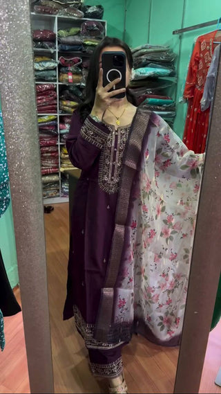 Purple Premium Designer Readymade Top & Bottom Set with Elegant Dupatta – Party Wear Collection Clothsvilla