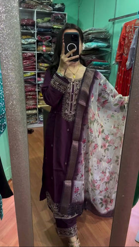 Purple Premium Designer Readymade Top & Bottom Set with Elegant Dupatta – Party Wear Collection Clothsvilla
