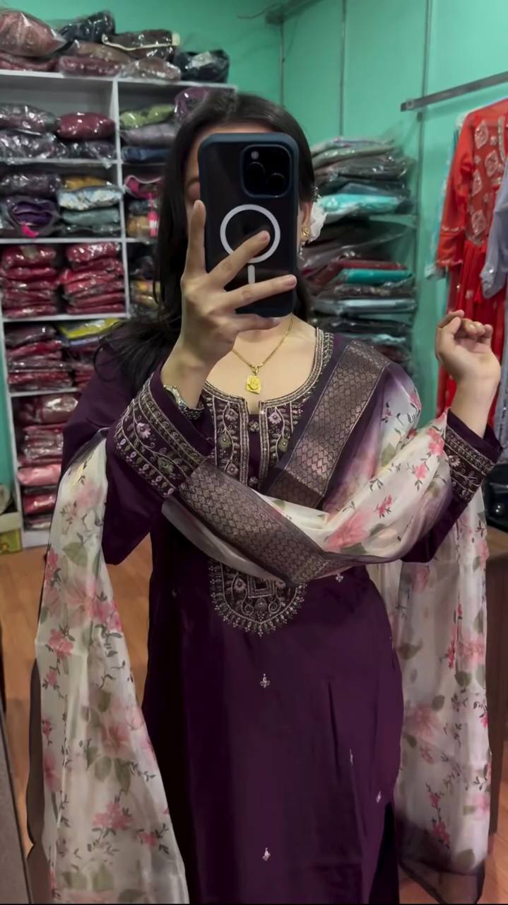 Purple Premium Designer Readymade Top & Bottom Set with Elegant Dupatta – Party Wear Collection Clothsvilla
