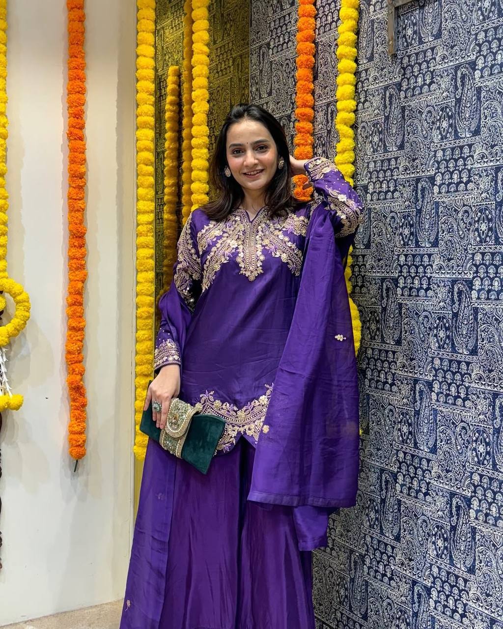 Purple Premium Designer Readymade Top, Palazzo & Dupatta Collection Elegant Party Wear in Chinon Silk Clothsvilla