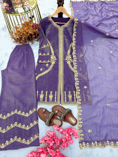 Purple Premium Designer Readymade Top, Plazzo & Dupatta Collection – Party Wear Edition ClothsVilla