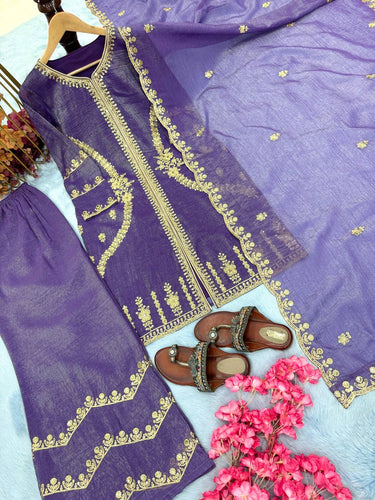 Purple Premium Designer Readymade Top, Plazzo & Dupatta Collection – Party Wear Edition ClothsVilla