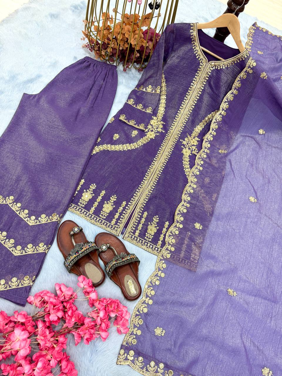 Purple Premium Designer Readymade Top, Plazzo & Dupatta Collection – Party Wear Edition ClothsVilla