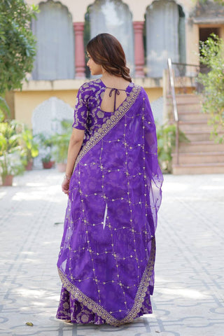 Purple Premium Designer Readymade Top-Sharara-Dupatta Collection