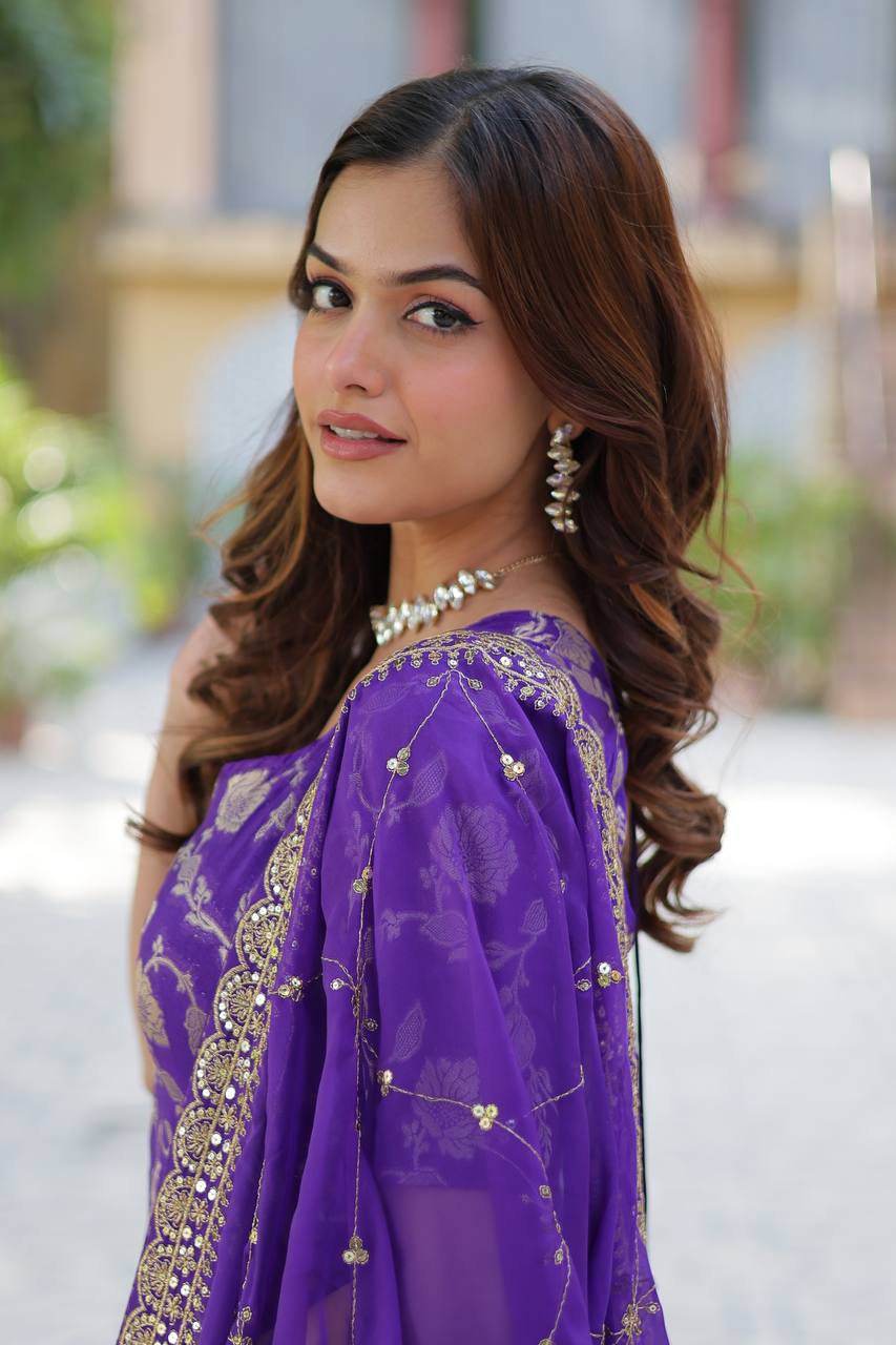 Purple Premium Designer Readymade Top-Sharara-Dupatta Collection