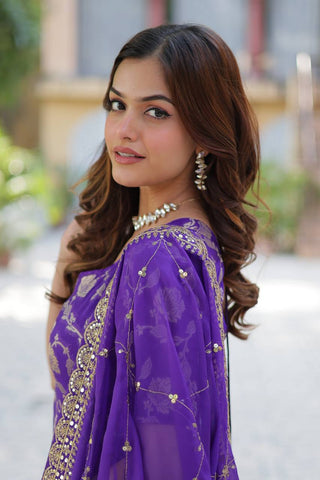 Purple Premium Designer Readymade Top-Sharara-Dupatta Collection