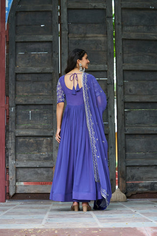 Purple Premium Faux Blooming Sequins & Multithread Beads Embroidered Gown with Designer Dupatta ClothsVilla