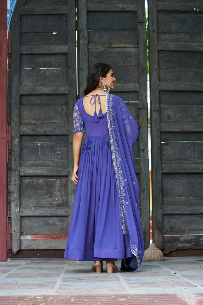 Purple Premium Faux Blooming Sequins & Multithread Beads Embroidered Gown with Designer Dupatta ClothsVilla