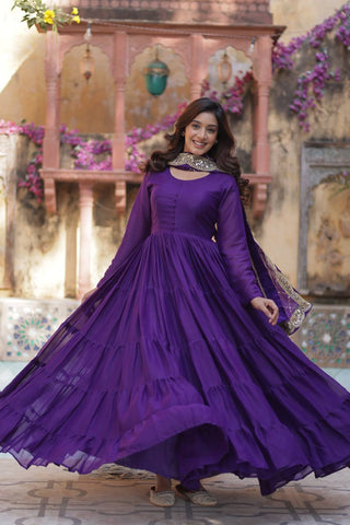 Purple Premium Readymade Elegant Flair Gown with Designer Dupatta
