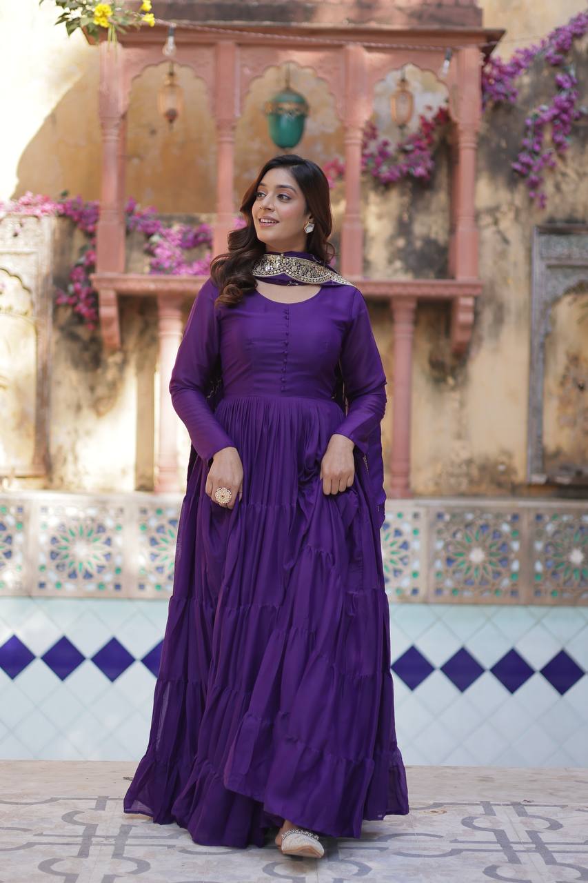 Purple Premium Readymade Elegant Flair Gown with Designer Dupatta