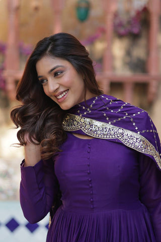 Purple Premium Readymade Elegant Flair Gown with Designer Dupatta