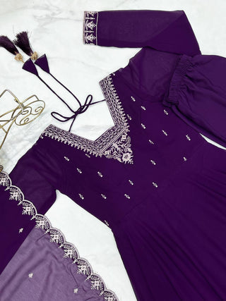 Purple Premium Soft Fox Georgette Fully Flared Anarkali Set with Dupatta & Pant Clothsvilla