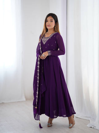 Purple Premium Soft Fox Georgette Fully Flared Anarkali Set with Dupatta & Pant Clothsvilla