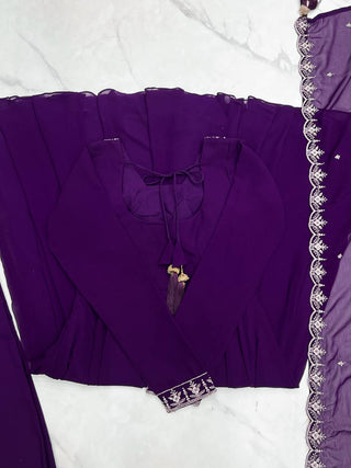 Purple Premium Soft Fox Georgette Fully Flared Anarkali Set with Dupatta & Pant Clothsvilla