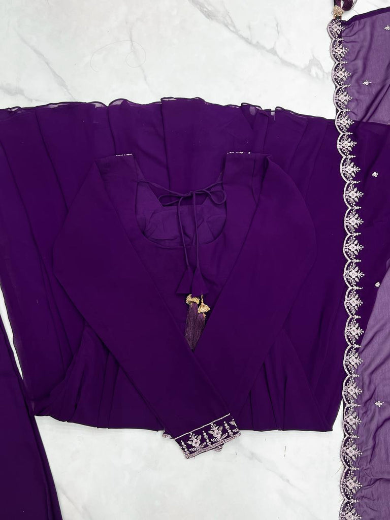 Purple Premium Soft Fox Georgette Fully Flared Anarkali Set with Dupatta & Pant Clothsvilla