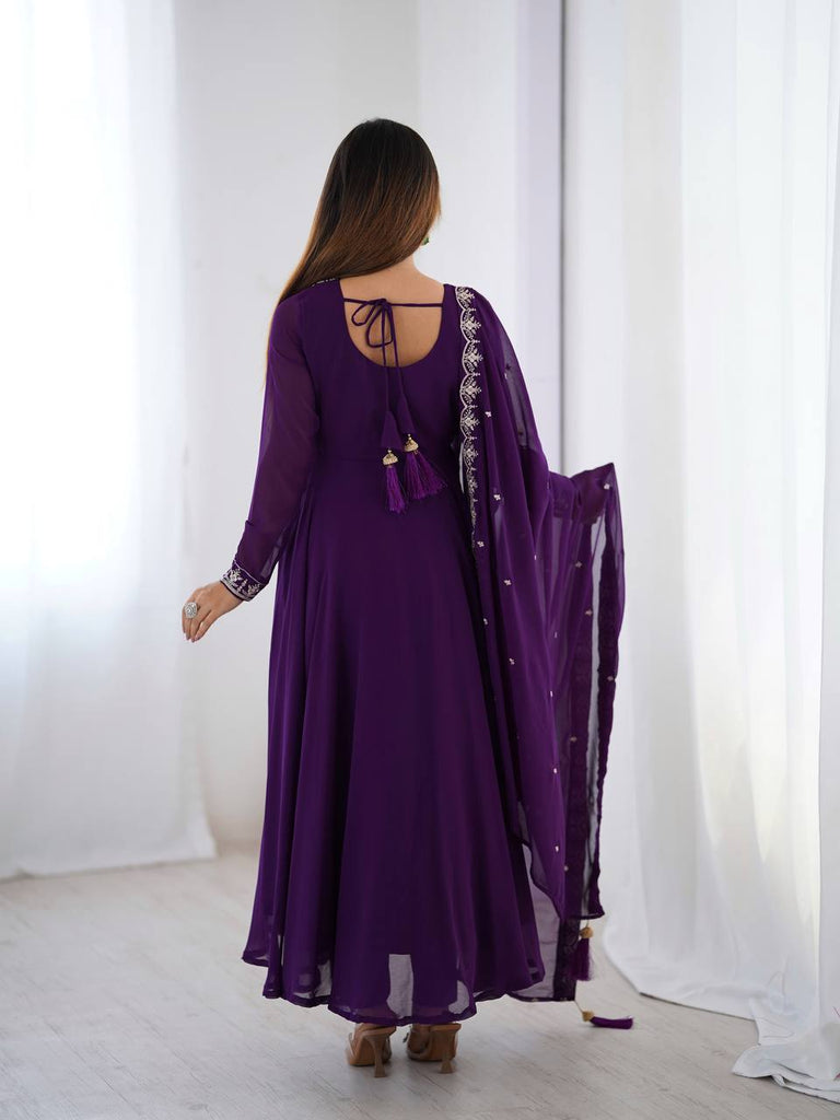 Purple Premium Soft Fox Georgette Fully Flared Anarkali Set with Dupatta & Pant Clothsvilla