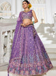 Load image into Gallery viewer, Purple Premium Tissue Fabric Semi-Stitched Lehenga Set with Sequins, Coding &amp; Thread Embroidery Work ClothsVilla