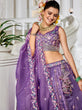 Load image into Gallery viewer, Purple Premium Tissue Fabric Semi-Stitched Lehenga Set with Sequins, Coding &amp; Thread Embroidery Work ClothsVilla