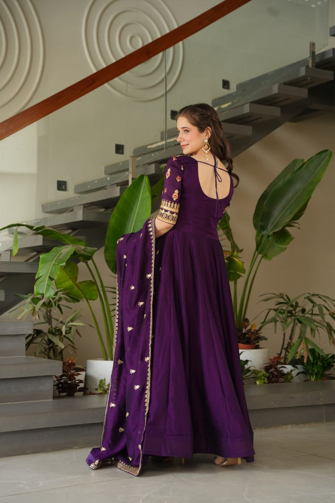 Purple Premium Vichitra Silk Gown with Sequins & Zari Embroidery ClothsVilla