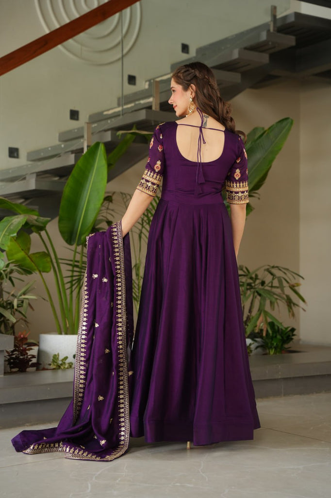 Purple Premium Vichitra Silk Gown with Sequins & Zari Embroidery ClothsVilla