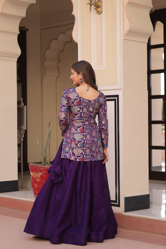 Purple Premium Vichitra Silk Lehenga Set with Jequard Blouse & Hexagon Latkan Detailing ClothsVilla