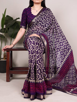 Purple Print Chanderi Saree ClothsVilla