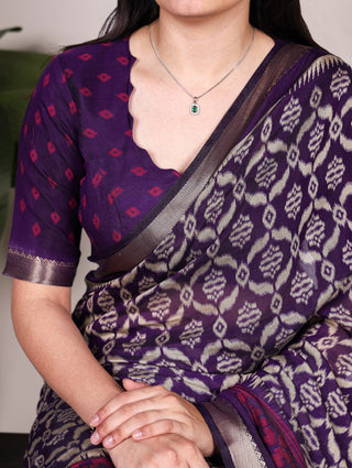 Purple Print Chanderi Saree ClothsVilla