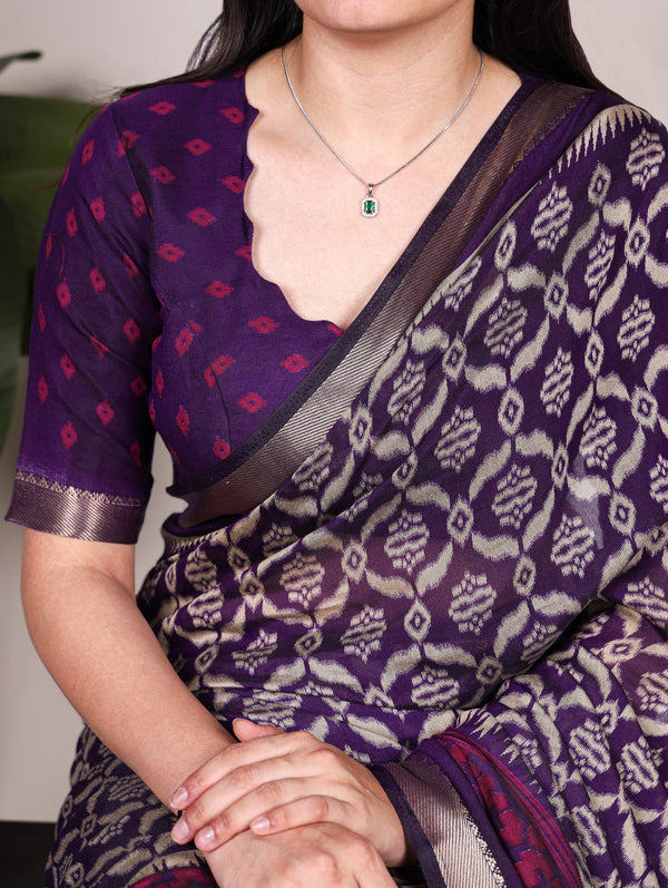 Purple Print Chanderi Saree ClothsVilla
