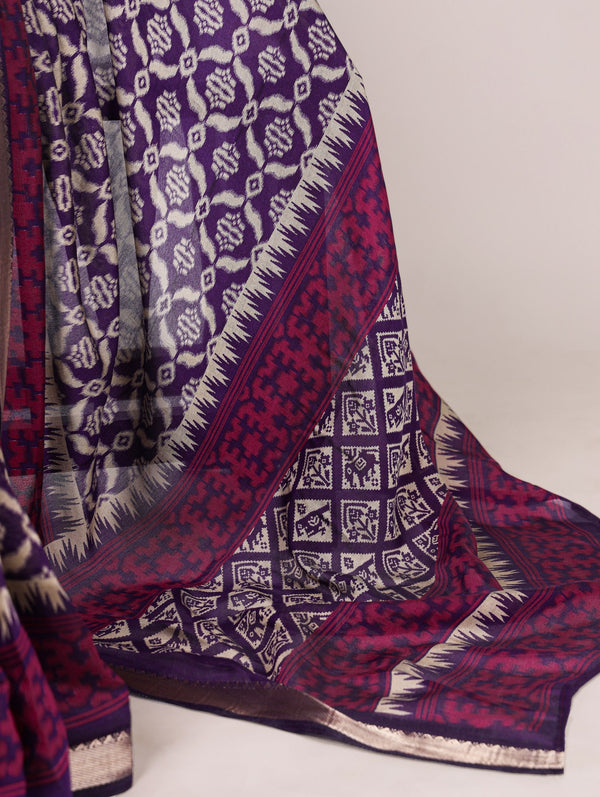 Purple Print Chanderi Saree ClothsVilla