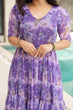Load image into Gallery viewer, Purple Printed Faux Georgette Gown with Fancy V-Neck | Full Cotton Lining | Ready to Wear ClothsVilla