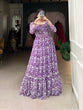 Load image into Gallery viewer, Purple Printed Georgette Flowy Gown with Full Cotton Lining – Lightweight Elegance